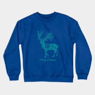 Merry Christmas, teal Christmas deer with snowflakes Crewneck Sweatshirt